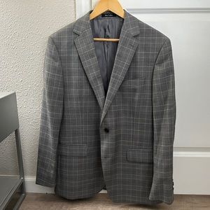 Paul Betenly Men’s Wool Suit Jacket Light Charcoal Grey Plaid size 40R